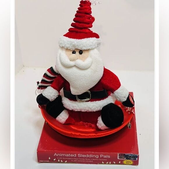 Animated Sledding Pals Light Up Santa LED Plays Music Christmas NIB Vtg - Picture 1 of 4